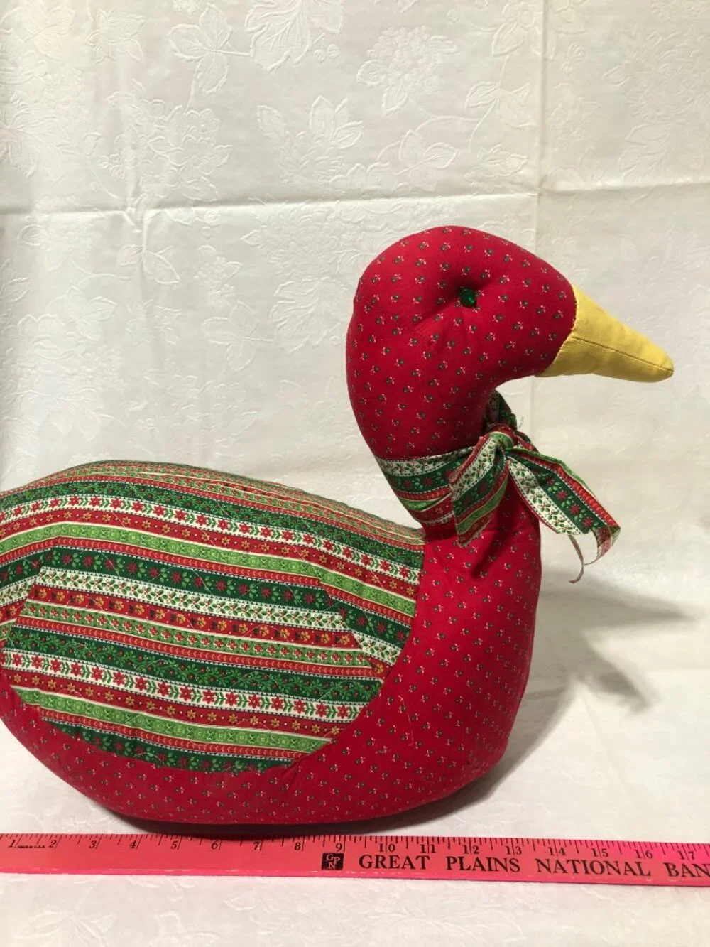 Vintage Fabric Duck Handmade Multicolor Country Cottage Grandmacore Christmas